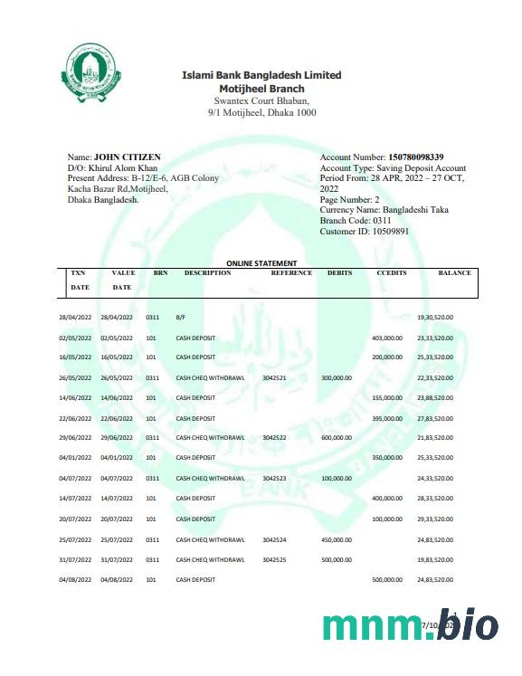 Bangladesz Islami Bank Limited szablon Worda i PDF